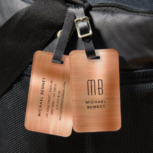 Elegantes monogrammiertes Kupferbraun gebürstetes Gepäckanhänger