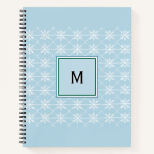 Elegantes monogrammiertes Pulverblau Weiße Schneef Notizbuch