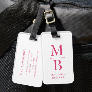 Elegantes monogrammiertes Rosa Gepäckanhänger