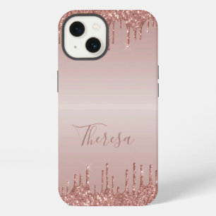 Elegantes monogrammiertes roségold-glitterndes Han iPhone 13 Hülle