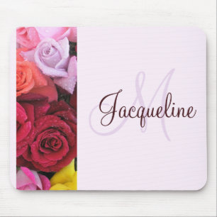 Elegantes monogrammiertes Rosen-Mauspad für Damen Mousepad