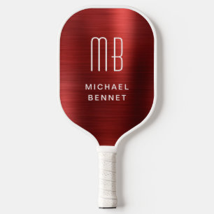 Elegantes monogrammiertes rotes faux gebürstetes M Pickleball Schläger