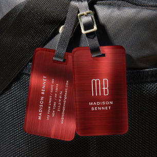 Elegantes monogrammiertes rotes gebürstetes Metall Gepäckanhänger