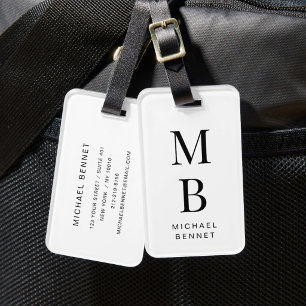 Elegantes monogrammiertes Schwarz und Weiß Gepäckanhänger