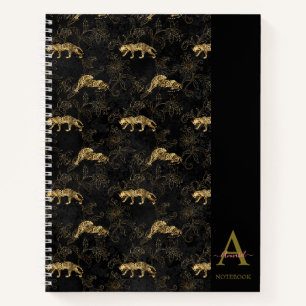 Elegantes monogrammiertes schwarzes Leopardenmuste Notizbuch