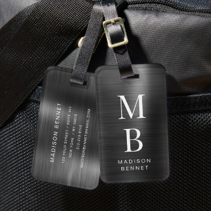 Elegantes monogrammiertes schwarzes metallisches B Gepäckanhänger