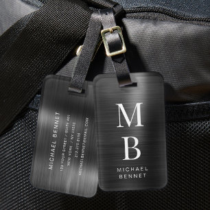 Elegantes monogrammiertes schwarzes metallisches B Gepäckanhänger