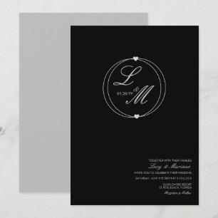 Elegantes monogrammiertes Skript rundes Herz Hochz Einladung
