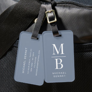 Elegantes monogrammiertes Staubblau Gepäckanhänger