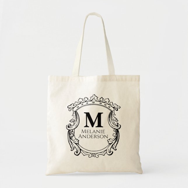 Elegantes Monogrammwappen  Tragetasche (Vorne)