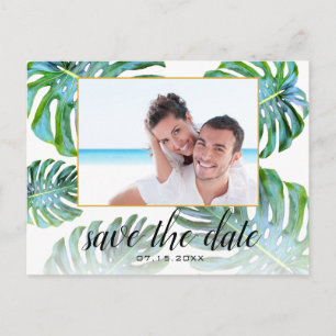 Elegantes Monstera Leaf Foto Save the Date Ankündigungspostkarte