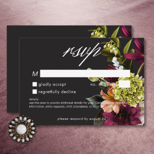 Elegantes Moody Burgundy & Pink Floral No Dinner RSVP Karte