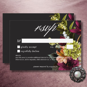Elegantes Moody Burgundy & Pink Floral No Dinner RSVP Karte