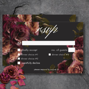 Elegantes Moody Mled Rust & Burgundy Floral Dinner RSVP Karte