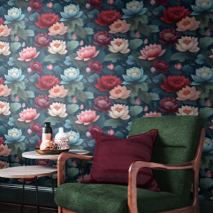 Elegantes Moody Modern Lotus Blume Muster Tapete