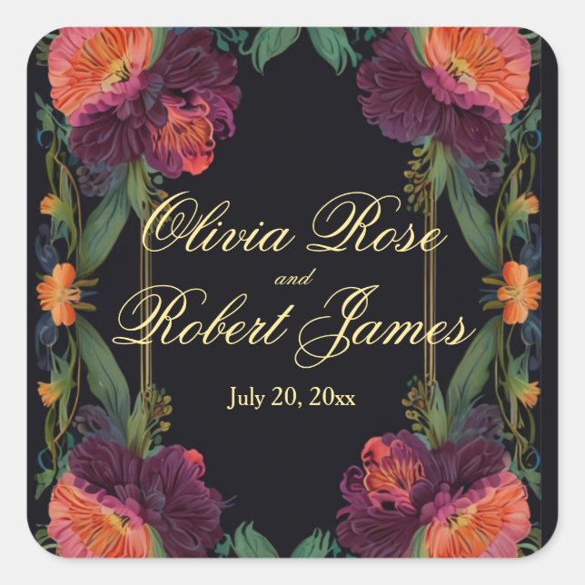 Elegantes Moody Pachy rosa boho floral Quadratischer Aufkleber (Vorderseite)