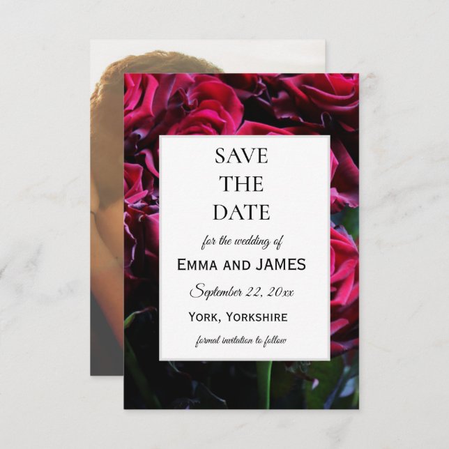 Elegantes Moody Romantic Rose Blumenmuster Foto Save The Date (Vorne/Hinten)