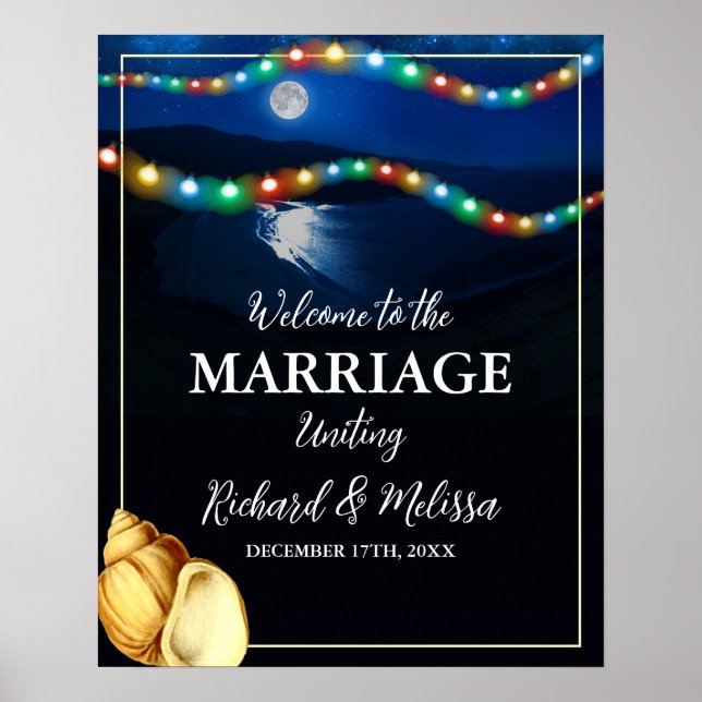 Elegantes Moonlit Beach Wedding Willkommen Poster (Vorne)