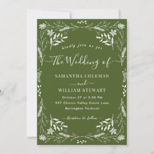 Elegantes Moosgrün Boho Modern Typography Hochzeit Einladung