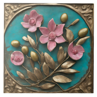 Elegantes Mosaik aus Gold und Rosa Fliese