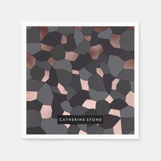 Elegantes Mosaik aus Rose, grau und schwarz Serviette (Vorderseite)