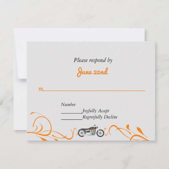 Elegantes Motorrad und Wirbel Hochzeit RSVP Karte (Vorderseite)