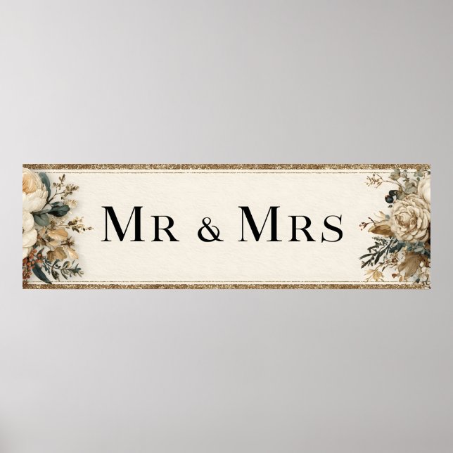 Elegantes Mr. & Mrs. Wedding Design mit Glitzer Poster (Vorne)