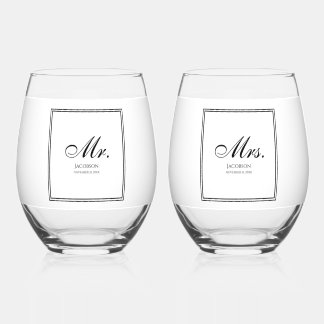 Elegantes Mr und Mrs Stemless-Weinglas-Set Weinglas Ohne Stiel