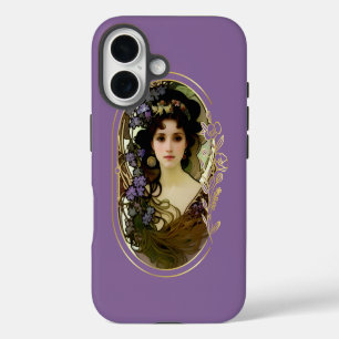 Elegantes Mucha-Stil-Porträt einer schönen Frau iPhone 16 Hülle