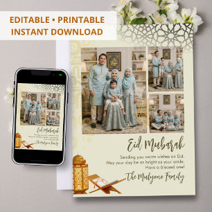 Elegantes Multi-Foto-Geometrisches Islamisches Eid Feiertagskarte