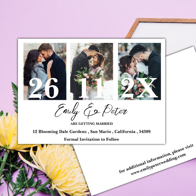 Elegantes Multi-Foto-Hochzeit speichern Sie das Da Save The Date (Elegant Multi Photo Wedding Save the Date Invitation)