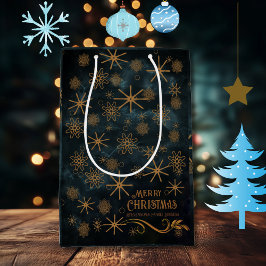 Elegantes Muster AQUAMARIN BLAU Frohe Weihnachten Mittlere Geschenktüte