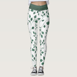Elegantes Muster aus weißem und grünem Leaf Leggings