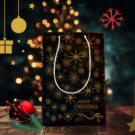Elegantes Muster BLACK GOLD Frohe Weihnachten Mittlere Geschenktüte