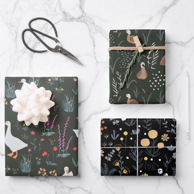 Elegantes Muster Chic Dunkel Geschenkpapier Set (Vorderseite)