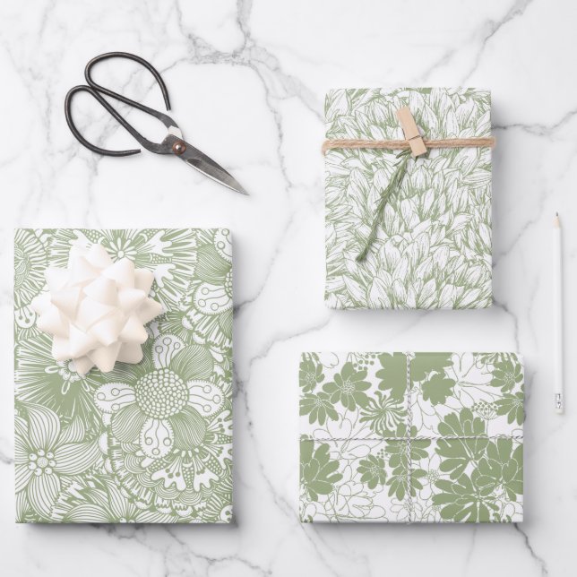 Elegantes Muster Chic Sage Green Geschenkpapier Set (Vorderseite)