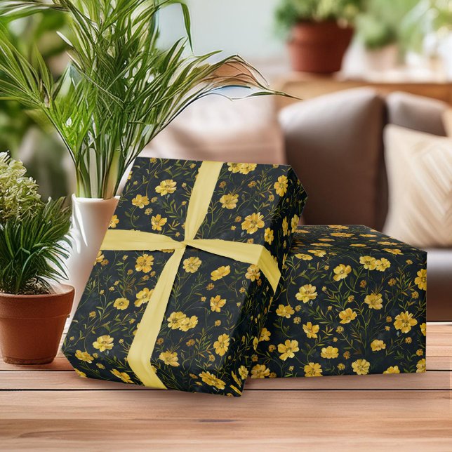 Elegantes Muster der Gelben Buttercup-Blume Geschenkpapier (Von Creator hochgeladen)