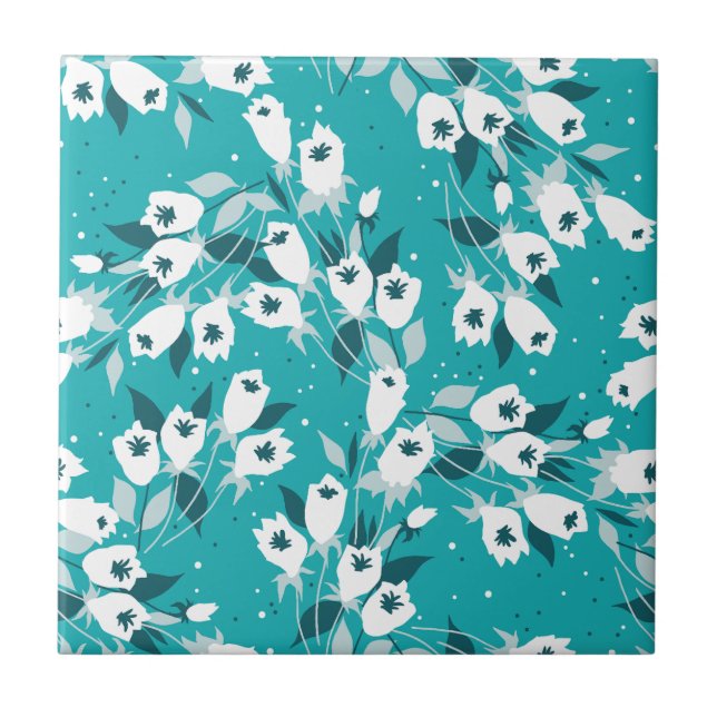 Elegantes Muster der Tulip Blume Botanisches Kunst Fliese (Vorderseite)