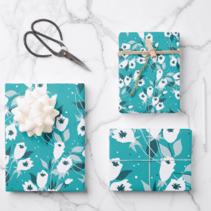 Elegantes Muster der Tulip Blume Botanisches Kunst Geschenkpapier Set