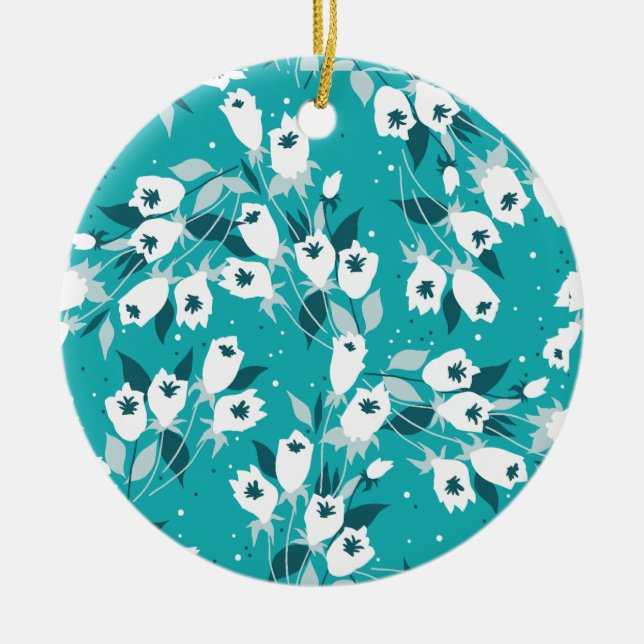 Elegantes Muster der Tulip Blume Botanisches Kunst Keramik Ornament (Vorne)