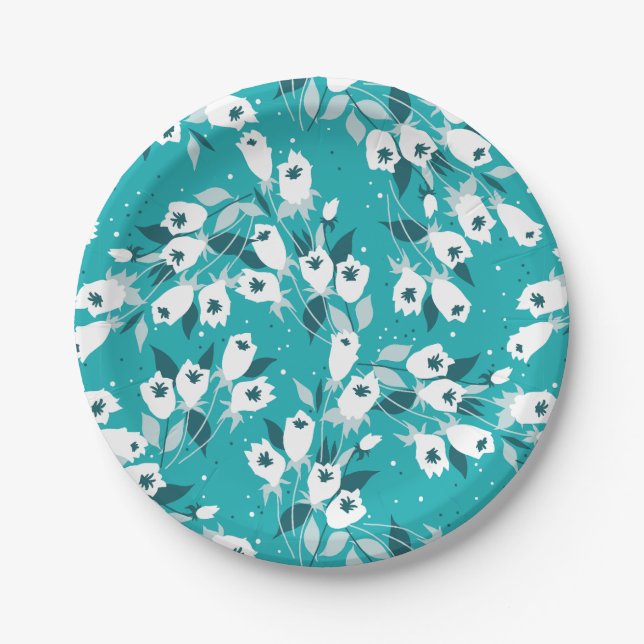 Elegantes Muster der Tulip Blume Botanisches Kunst Pappteller (Vorderseite)