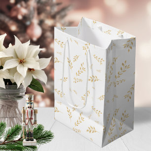 Elegantes Muster des White Gold Foil Botanische Bl Mittlere Geschenktüte