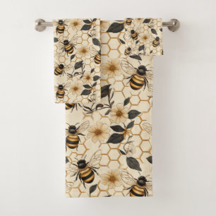Elegantes Muster für Bienen und Honeycomb Badhandtuch Set