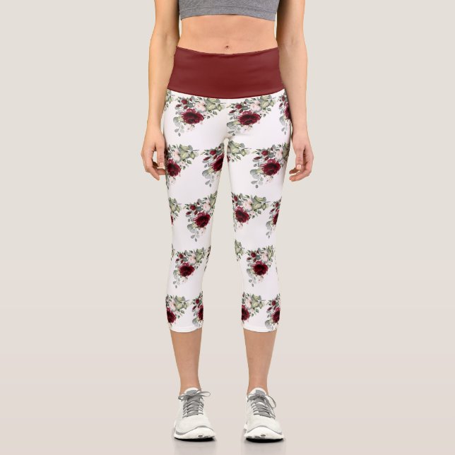 Elegantes Muster für die Blume des Burgundy Blush Capri Leggings (Vorderseite)