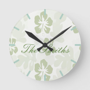 Elegantes Muster für Hibisken der Mute-Szene Runde Wanduhr
