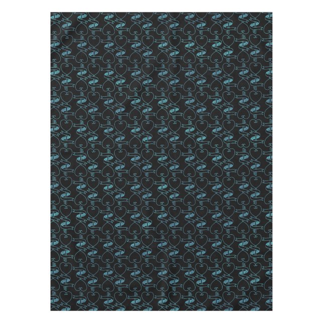 Elegantes Muster für moderne blaue Herzen und Keys Tischdecke (Vorderseite)