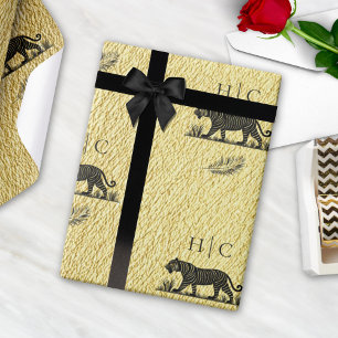 Elegantes Muster Gold Black Monogram Geschenkpapier