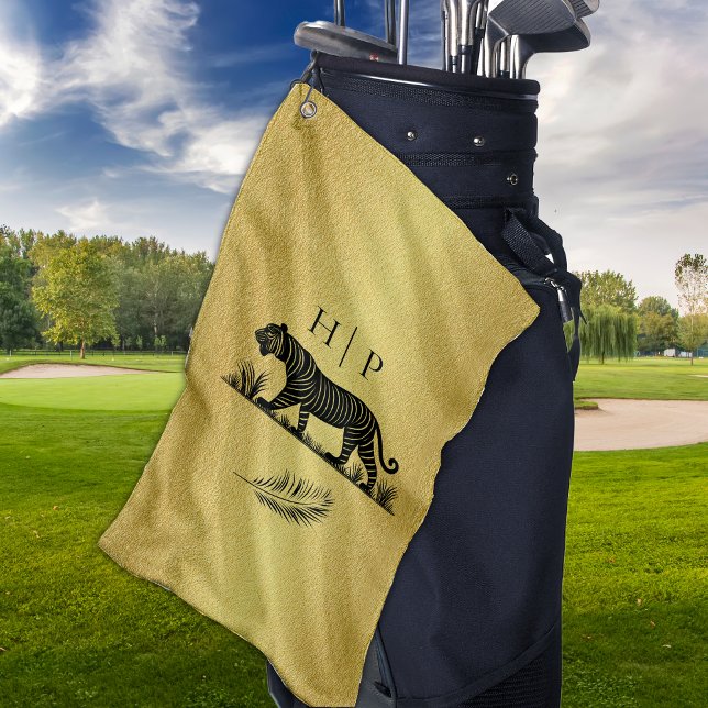 Elegantes Muster Gold Black Monogram Golfhandtuch (Von Creator hochgeladen)