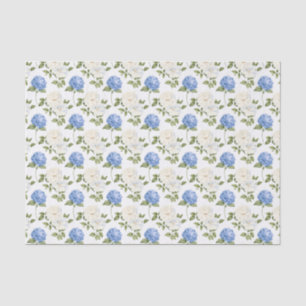 Elegantes Muster mit blauen Hortensienblüten Seidenpapier