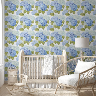 Elegantes Muster mit blauen Hortensienblüten Tapete